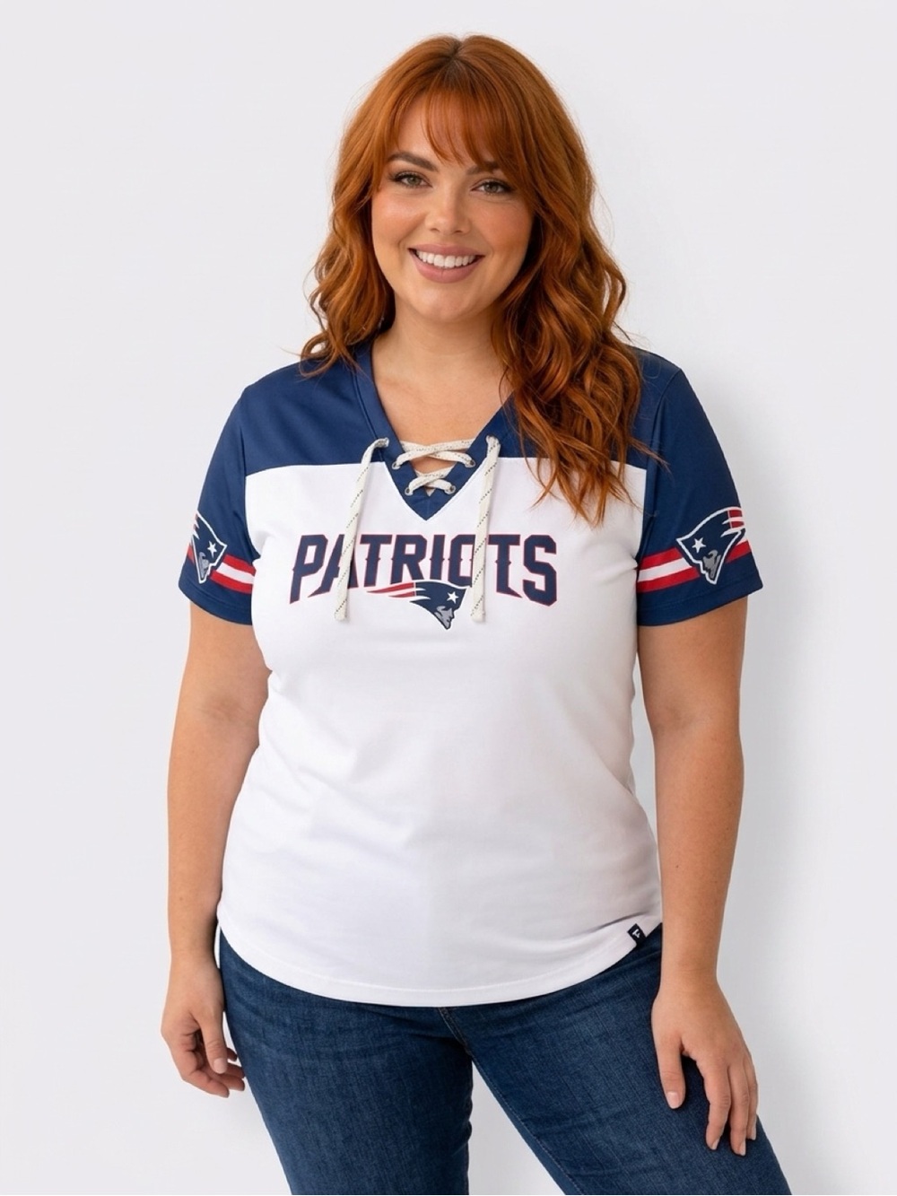 Mac Jones New England Patriots Fanatics Women's V-Neck Top